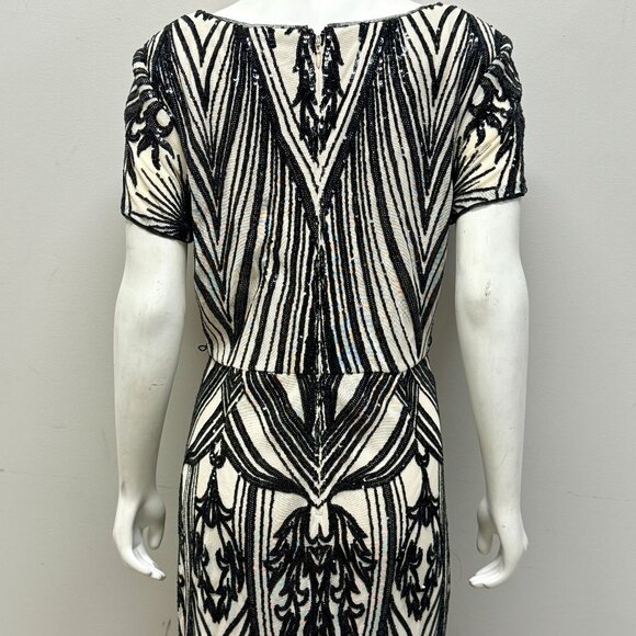 R & M Richards Sequin Black Champagne Godet Evening Dress - Picture 4 of 5